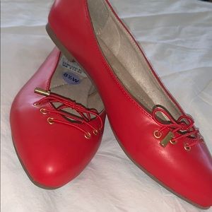 red lace up flats